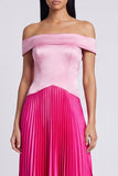 Pink and Fuchsia Off the Shoulder Pleated Formal Dress