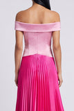 Pink and Fuchsia Off the Shoulder Pleated Formal Dress