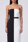 Black and White Sheath Strapless Formal Dress