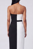 Black and White Sheath Strapless Formal Dress