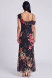 Champagne Asymmetrical Neck Floral Wedding Guest Dress