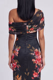 One Shoulder Sheath Ivory Floral Wedding Guest Dress