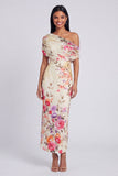 One Shoulder Sheath Ivory Floral Wedding Guest Dress
