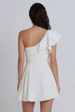 One Shoulder Ruffled Ivory Ruched A line Graduation Dress