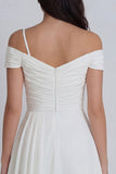 Off The Shoulder Ruched A line Ivory Mini Graduation Dress with 3D Flower
