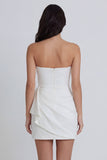 Strapless A Line Ruched Ivory Ruffled Graduation Dress