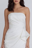 Strapless A Line Ruched Ivory Ruffled Graduation Dress