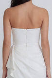 Strapless A Line Ruched Ivory Ruffled Graduation Dress
