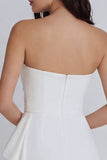Ruched A Line Ruffled Asymmetrical Neck Ivory Graduation Dress