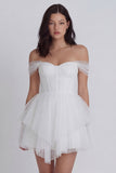 Off The Shoulder Ivory Corset Ruffled A Line Graduation Dress