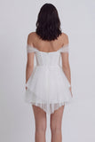 Off The Shoulder Ivory Corset Ruffled A Line Graduation Dress