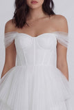 Off The Shoulder Ivory Corset Ruffled A Line Graduation Dress