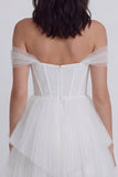 Off The Shoulder Ivory Corset Ruffled A Line Graduation Dress