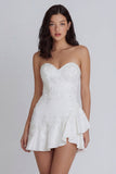 Sweetheart Ivory A Line Ruffled Beaded Floral Graduation Dress