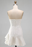 Sweetheart Ivory A Line Ruffled Beaded Floral Graduation Dress