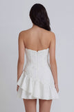 Sweetheart Ivory A Line Ruffled Beaded Floral Graduation Dress