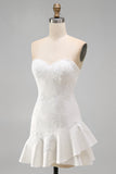 Sweetheart Ivory A Line Ruffled Beaded Floral Graduation Dress