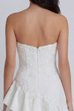 Sweetheart Ivory A Line Ruffled Beaded Floral Graduation Dress