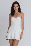 Sweetheart Ivory A Line Ruched Ruffled Graduation Dress