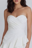Sweetheart Ivory A Line Ruched Ruffled Graduation Dress