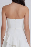 Sweetheart Ivory A Line Ruched Ruffled Graduation Dress