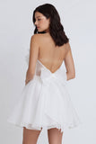 Ivory A Line Ruffled Mini Graduation Dress with Bow
