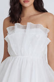 Ivory A Line Ruffled Mini Graduation Dress with Bow