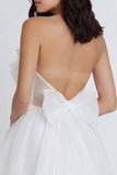 Ivory A Line Ruffled Mini Graduation Dress with Bow
