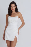 Strapless A Line Ivory Mini Graduation Dress with Slit