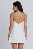 Strapless A Line Ivory Mini Graduation Dress with Slit