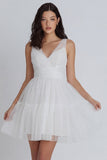 Ivory V-Neck A Line Mini Graduation Dress