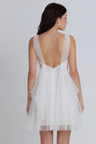 Ivory V-Neck A Line Mini Graduation Dress