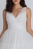 Ivory V-Neck A Line Mini Graduation Dress