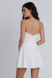 Sweetheart A Line Ruched Ivory Satin Graduation Dress