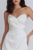 Sweetheart A Line Ruched Ivory Satin Graduation Dress