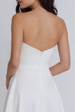 Sweetheart A Line Ruched Ivory Satin Graduation Dress