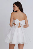 Strapless A Line Ivory Mini Graduation Dress with Bow
