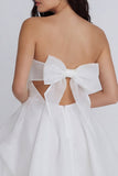 Strapless A Line Ivory Mini Graduation Dress with Bow