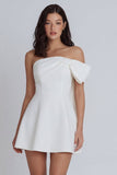 One Shoulder Ivory A Line Graduation Dress with Bow