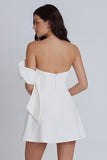 One Shoulder Ivory A Line Graduation Dress with Bow