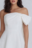One Shoulder Ivory A Line Graduation Dress with Bow