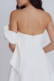 One Shoulder Ivory A Line Graduation Dress with Bow