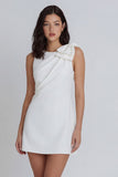 Ivory Round Neck Mini Graduation Dress with Bow
