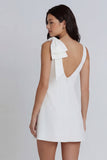 Ivory Round Neck Mini Graduation Dress with Bow
