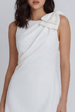 Ivory Round Neck Mini Graduation Dress with Bow