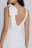 Ivory Round Neck Mini Graduation Dress with Bow