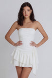 Ivory Ruffled A Line Strapless Graduation Dress with Sash