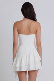 Ivory Ruffled A Line Strapless Graduation Dress with Sash