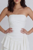 Ivory Ruffled A Line Strapless Graduation Dress with Sash