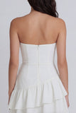 Ivory Ruffled A Line Strapless Graduation Dress with Sash